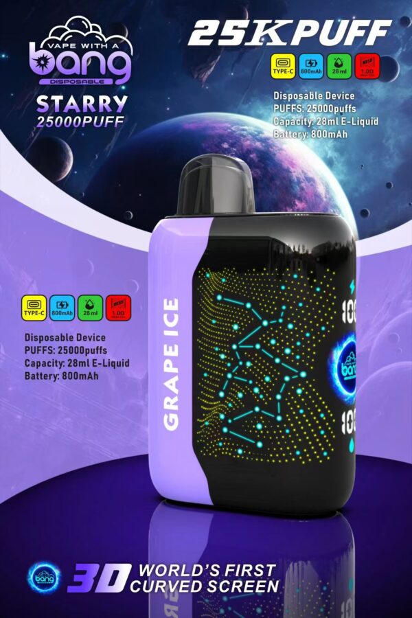 Buy Bang Starry 25000 Disposable Vape – 25000 Puffs, 28mL E-liquid, Type-C Fast Charging, 800mAh Power