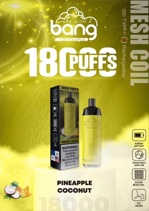 Buy Bang Crown Bar 18000 Disposable Vape – 18000 Puffs, 20mL Juice, Adjustable Airflow, Fast Type-C Recharge