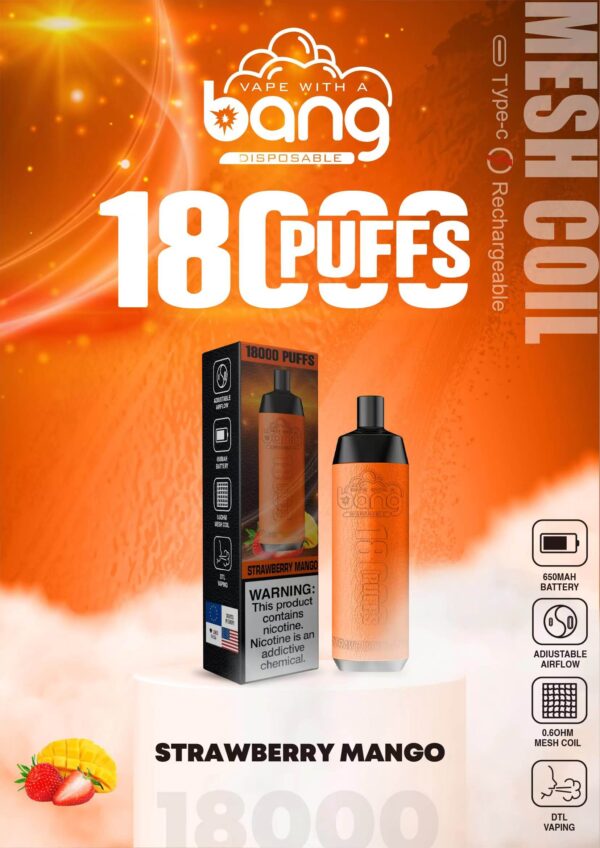 Buy Bang Crown Bar 18000 Disposable Vape – 18000 Puffs, 20mL Juice, Adjustable Airflow, Fast Type-C Recharge