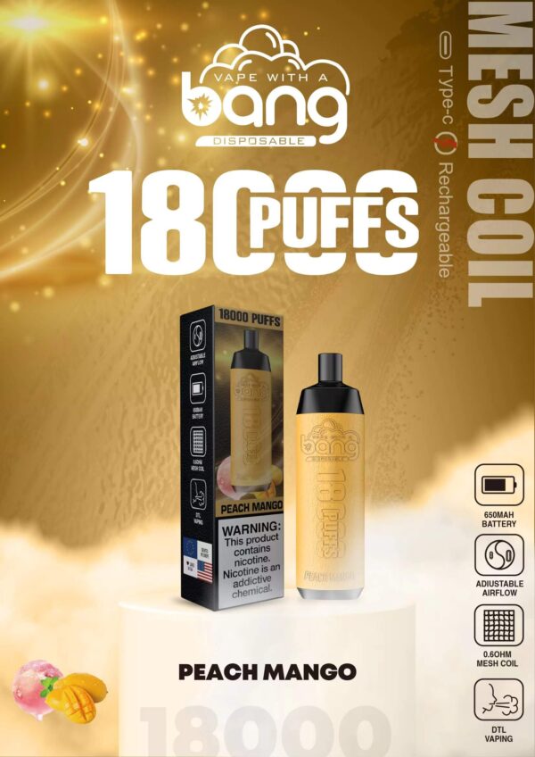 Buy Bang Crown Bar 18000 Disposable Vape – 18000 Puffs, 20mL Juice, Adjustable Airflow, Fast Type-C Recharge