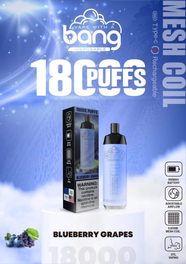 Buy Bang Crown Bar 18000 Disposable Vape – 18000 Puffs, 20mL Juice, Adjustable Airflow, Fast Type-C Recharge