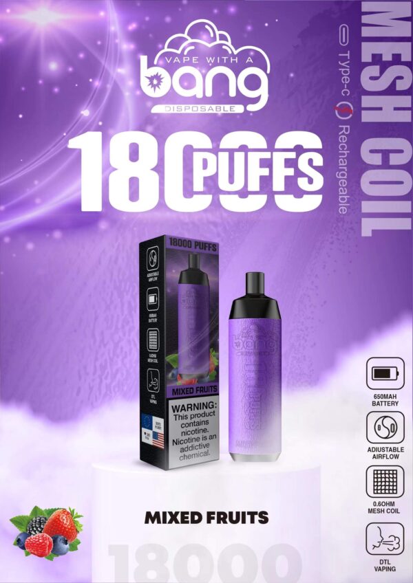 Buy Bang Crown Bar 18000 Disposable Vape – 18000 Puffs, 20mL Juice, Adjustable Airflow, Fast Type-C Recharge