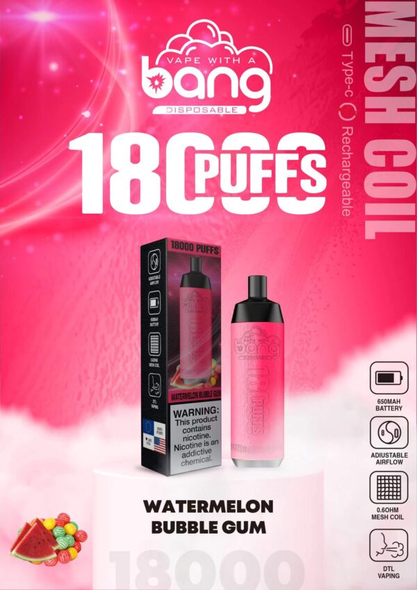 Buy Bang Crown Bar 18000 Disposable Vape – 18000 Puffs, 20mL Juice, Adjustable Airflow, Fast Type-C Recharge