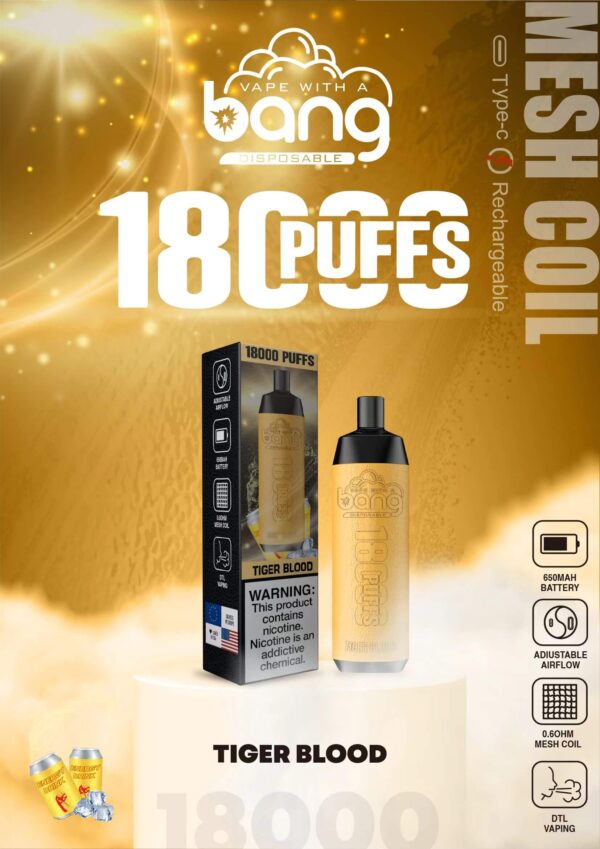 Buy Bang Crown Bar 18000 Disposable Vape – 18000 Puffs, 20mL Juice, Adjustable Airflow, Fast Type-C Recharge