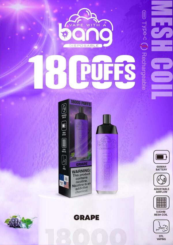 Buy Bang Crown Bar 18000 Disposable Vape – 18000 Puffs, 20mL Juice, Adjustable Airflow, Fast Type-C Recharge