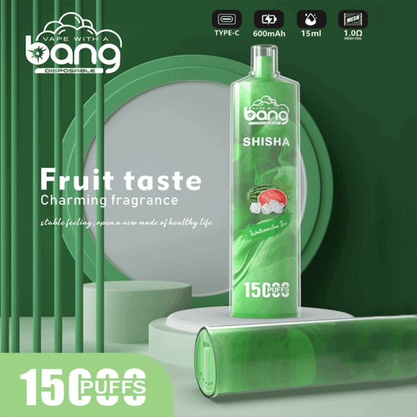 Bang SHISHA 15000 | High-Capacity Disposable Vape | 15K Puffs | Deep Lung Inhalation | Smooth Flavor