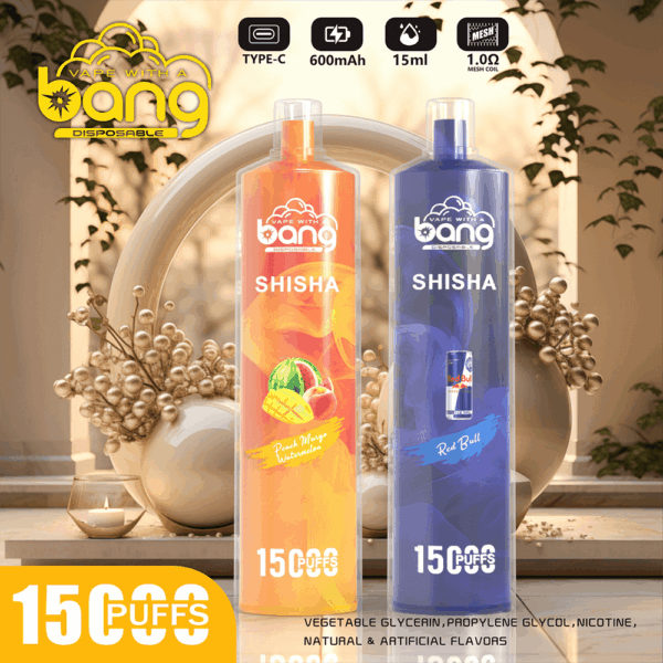 Bang SHISHA 15000 | High-Capacity Disposable Vape | 15K Puffs | Deep Lung Inhalation | Smooth Flavor