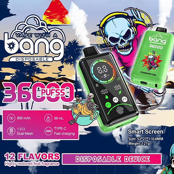 Bang 36000 Power Disposable Vape – 36000 Puffs, Fingerprint Power Control, Dual Mesh Coil, 36mL E-liquid
