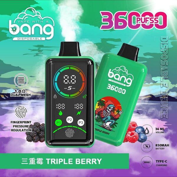 Bang 36000 Power Disposable Vape – 36000 Puffs, Fingerprint Power Control, Dual Mesh Coil, 36mL E-liquid