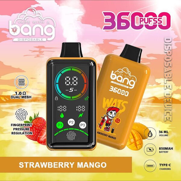 Bang 36000 Power Disposable Vape – 36000 Puffs, Fingerprint Power Control, Dual Mesh Coil, 36mL E-liquid