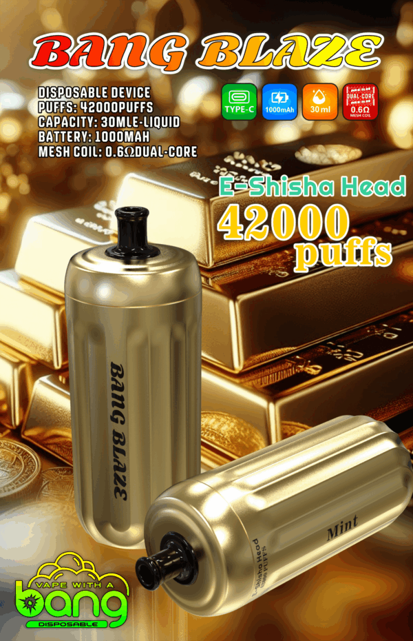 Buy Bang Gold 42000 Disposable Vape – 42,000 Puffs, LED Display, Mesh Coil, Type-C Rechargeable
