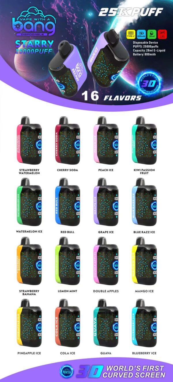 Buy Bang Starry 25000 Disposable Vape – 25000 Puffs, 28mL E-liquid, Type-C Fast Charging, 800mAh Power
