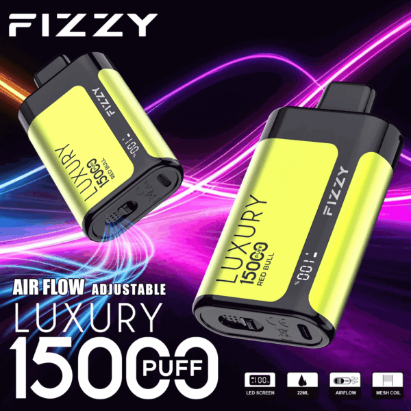 fizzy Luxury 15000 Disposable Vape | 15K Puffs | 22mL E-liquid | Mesh Coil | 2%/5% Nicotine | 650mAh Type-C Recharge | 12 Flavors