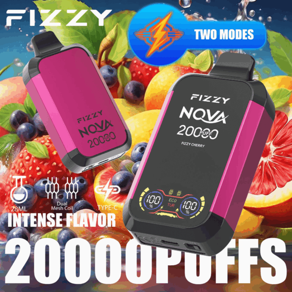 Buy fizzy Nova 20000 Vape – 28mL | 20,000 Puffs | Mesh Coil | Type-C Fast Charging | 2% 5% Nicotine Salt | Sleek Design | 24 Flavor Options