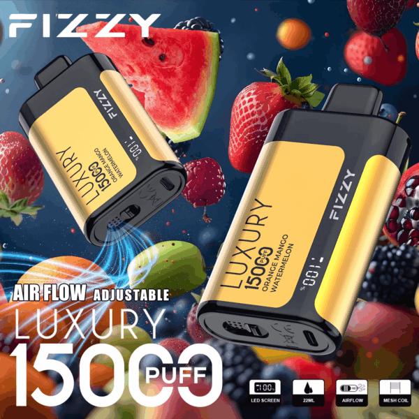fizzy Luxury 15000 Disposable Vape | 15K Puffs | 22mL E-liquid | Mesh Coil | 2%/5% Nicotine | 650mAh Type-C Recharge | 12 Flavors