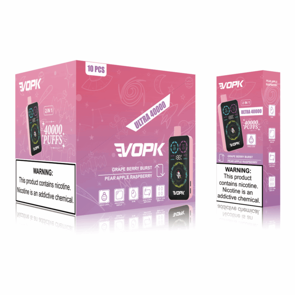 VOPK ULTRA 40000 Disposable Vape | 40,000 Puffs | 36mL E-liquid | 0%-5% Nicotine | 850mAh Battery | Dual Flavor Pods | Adjustable Power Settings | Child Lock Safety | Four Mesh Coils | Dynamic LED Screen Display