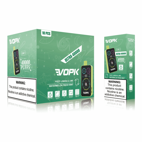VOPK ULTRA 40000 Disposable Vape | 40,000 Puffs | 36mL E-liquid | 0%-5% Nicotine | 850mAh Battery | Dual Flavor Pods | Adjustable Power Settings | Child Lock Safety | Four Mesh Coils | Dynamic LED Screen Display