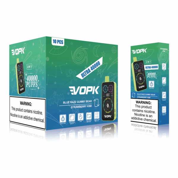 VOPK ULTRA 40000 Disposable Vape | 40,000 Puffs | 36mL E-liquid | 0%-5% Nicotine | 850mAh Battery | Dual Flavor Pods | Adjustable Power Settings | Child Lock Safety | Four Mesh Coils | Dynamic LED Screen Display