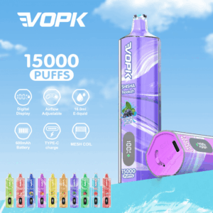 VOPK Shisha-Hookah 15000 Disposable Vape | 15,000 Puffs | 20mL E-liquid | 0%-5% Nicotine | 600mAh Battery | Mesh Coil 0.6Ω | DTL Inhalation | Type-C Rechargeable | 10 Shisha Flavors | Dual-color UV Print Design