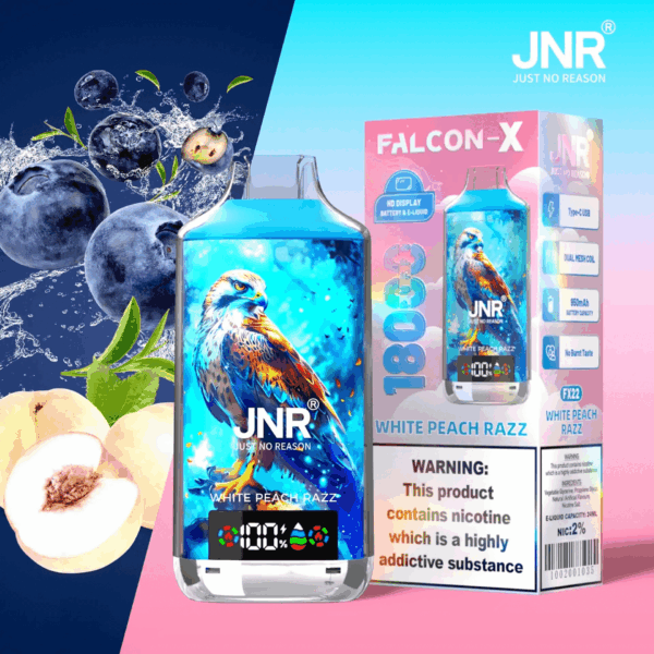 Buy JNR FALCON X 18000 Vape | 18K Puffs | 2% Nicotine | 950mAh Battery | 24ml E-Liquid | Dual Mesh Coil | Digital Display | Adjustable Airflow