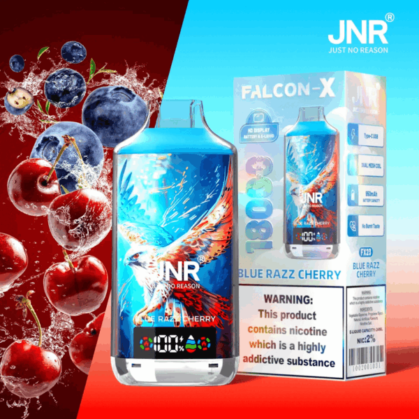 Buy JNR FALCON X 18000 Vape | 18K Puffs | 2% Nicotine | 950mAh Battery | 24ml E-Liquid | Dual Mesh Coil | Digital Display | Adjustable Airflow