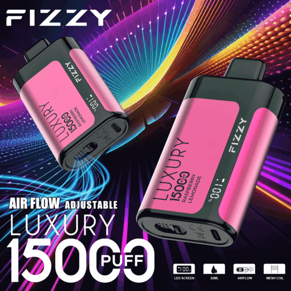 fizzy Luxury 15000 Disposable Vape | 15K Puffs | 22mL E-liquid | Mesh Coil | 2%/5% Nicotine | 650mAh Type-C Recharge | 12 Flavors