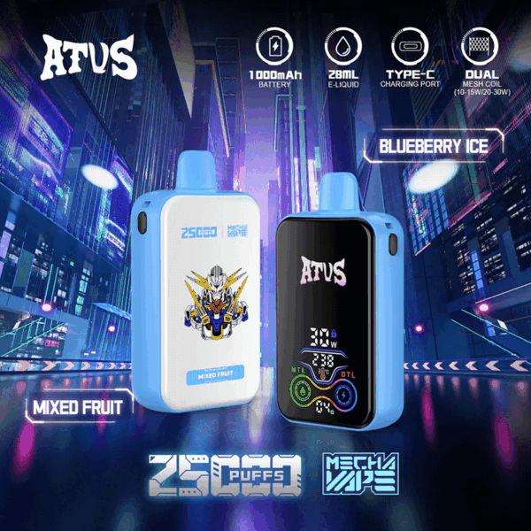 ATVS Vape 25000 Puffs | 2% 5% Nicotine Salt | Dual Mesh Coil | Adjustable 0.4Ω/0.8Ω | Type-C Fast Charge | Big Clouds | Smooth Flavor | Digital Display | 28ml Tank | Long-Lasting Battery | Rechargeable Disposable | Premium Taste | Compact Body | No Leak Design | 1000mAh Battery | DTL MTL Vape | 20 Fruity Flavors | Mesh Technology | Puff Tracker | Reusable Device