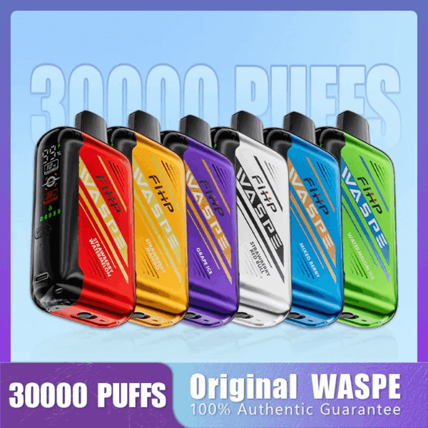 Shop WASPE 30000 – 30,000 Puff Disposable Vape | 28mL E-liquid | Adjustable Airflow | LED Screen Display | Dual Mesh Coils | 0%-5% Nicotine | Type-C Recharge | 16 Flavor Selections