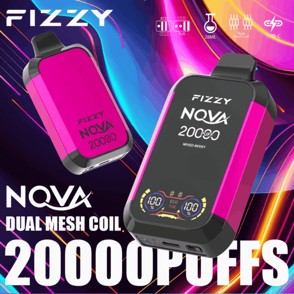 Buy fizzy Nova 20000 Vape – 28mL | 20,000 Puffs | Mesh Coil | Type-C Fast Charging | 2% 5% Nicotine Salt | Sleek Design | 24 Flavor Options