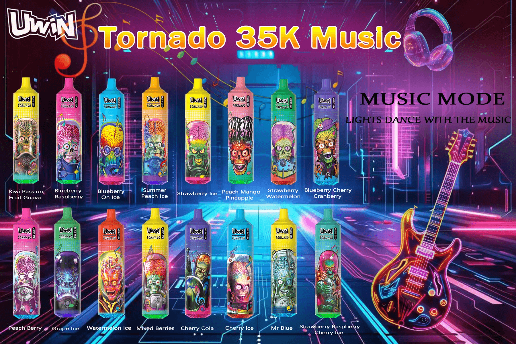 Shop Uwin Randm Tornado 35000 Puffs Vape | Music RGB Light | Mesh Coil | Type-C Charging | 600mAh Battery | 12 Flavors | Disposable E-Cigarette