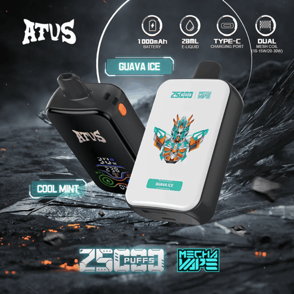 ATVS Vape 25000 Puffs | 2% 5% Nicotine Salt | Dual Mesh Coil | Adjustable 0.4Ω/0.8Ω | Type-C Fast Charge | Big Clouds | Smooth Flavor | Digital Display | 28ml Tank | Long-Lasting Battery | Rechargeable Disposable | Premium Taste | Compact Body | No Leak Design | 1000mAh Battery | DTL MTL Vape | 20 Fruity Flavors | Mesh Technology | Puff Tracker | Reusable Device