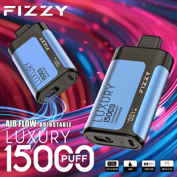 fizzy Luxury 15000 Disposable Vape | 15K Puffs | 22mL E-liquid | Mesh Coil | 2%/5% Nicotine | 650mAh Type-C Recharge | 12 Flavors