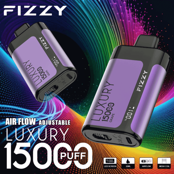 fizzy Luxury 15000 Disposable Vape | 15K Puffs | 22mL E-liquid | Mesh Coil | 2%/5% Nicotine | 650mAh Type-C Recharge | 12 Flavors