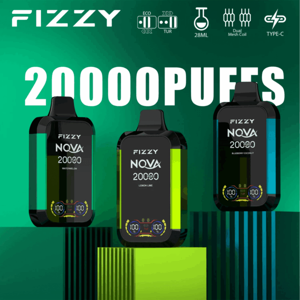 Buy fizzy Nova 20000 Vape – 28mL | 20,000 Puffs | Mesh Coil | Type-C Fast Charging | 2% 5% Nicotine Salt | Sleek Design | 24 Flavor Options