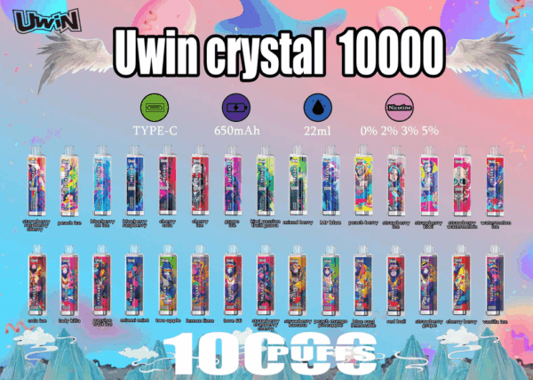 Shop Uwin Crystal 10000 Vape – 10K Puffs | 18ml E-liquid | Rechargeable 650mAh | Mesh Coil | RGB Lights | Type-C Port | 0-5% Nicotine