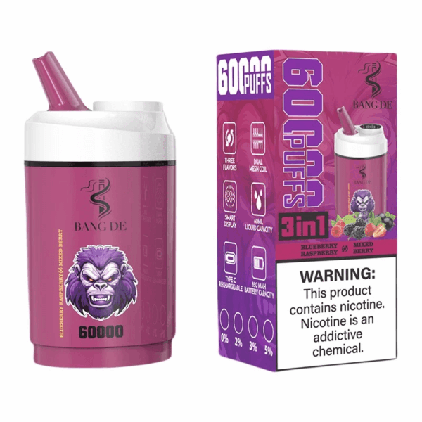 Shop Bang de 60k – 60,000 Puff Disposable Vape | 3-in-1 Flavor Vaping | 60mL Salt Nicotine | LCD Screen | 1.0Ω Mesh Coil | 850mAh Rechargeable Battery | Type-C Port | 0%-5% Nicotine | 12 Flavor Options