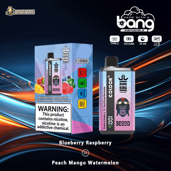 Buy Bang King 30000 Vape | 30K Puffs | Pre-filled 36mL Tank | 0%-5% Nicotine Options | 550mAh Battery | Disposable Vape Pen | 12 Dual Flavor Blends | Type-C Fast Charging | Mesh Coil Technology