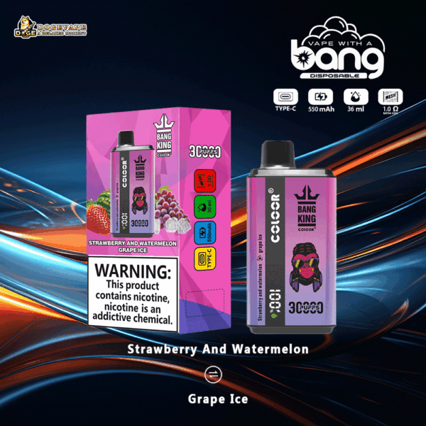 Buy Bang King 30000 Vape | 30K Puffs | Pre-filled 36mL Tank | 0%-5% Nicotine Options | 550mAh Battery | Disposable Vape Pen | 12 Dual Flavor Blends | Type-C Fast Charging | Mesh Coil Technology