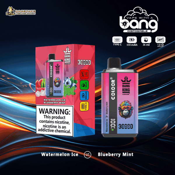 Buy Bang King 30000 Vape | 30K Puffs | Pre-filled 36mL Tank | 0%-5% Nicotine Options | 550mAh Battery | Disposable Vape Pen | 12 Dual Flavor Blends | Type-C Fast Charging | Mesh Coil Technology