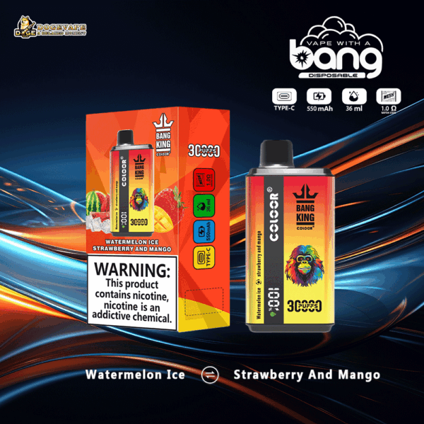 Buy Bang King 30000 Vape | 30K Puffs | Pre-filled 36mL Tank | 0%-5% Nicotine Options | 550mAh Battery | Disposable Vape Pen | 12 Dual Flavor Blends | Type-C Fast Charging | Mesh Coil Technology