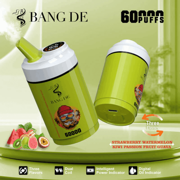 Shop Bang de 60k – 60,000 Puff Disposable Vape | 3-in-1 Flavor Vaping | 60mL Salt Nicotine | LCD Screen | 1.0Ω Mesh Coil | 850mAh Rechargeable Battery | Type-C Port | 0%-5% Nicotine | 12 Flavor Options