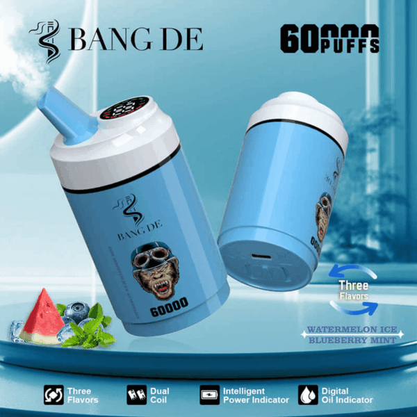 Shop Bang de 60k – 60,000 Puff Disposable Vape | 3-in-1 Flavor Vaping | 60mL Salt Nicotine | LCD Screen | 1.0Ω Mesh Coil | 850mAh Rechargeable Battery | Type-C Port | 0%-5% Nicotine | 12 Flavor Options