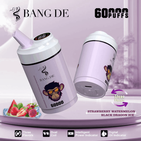 Shop Bang de 60k – 60,000 Puff Disposable Vape | 3-in-1 Flavor Vaping | 60mL Salt Nicotine | LCD Screen | 1.0Ω Mesh Coil | 850mAh Rechargeable Battery | Type-C Port | 0%-5% Nicotine | 12 Flavor Options