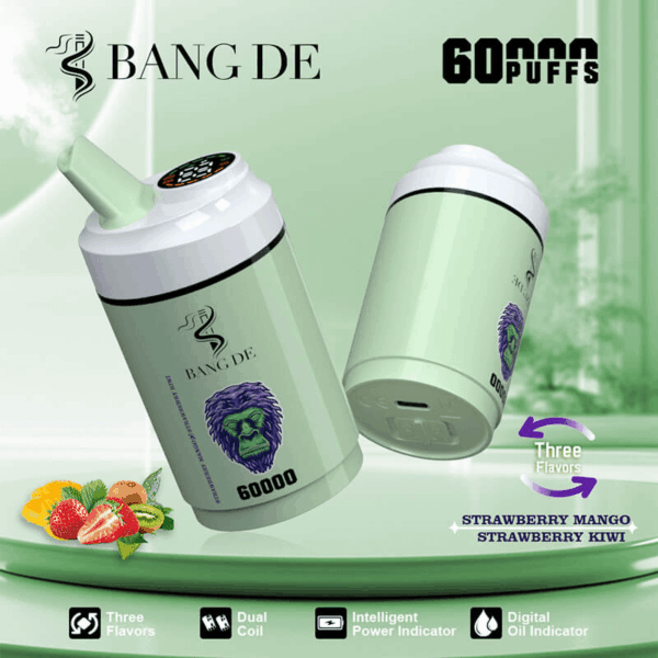 Shop Bang de 60k – 60,000 Puff Disposable Vape | 3-in-1 Flavor Vaping | 60mL Salt Nicotine | LCD Screen | 1.0Ω Mesh Coil | 850mAh Rechargeable Battery | Type-C Port | 0%-5% Nicotine | 12 Flavor Options