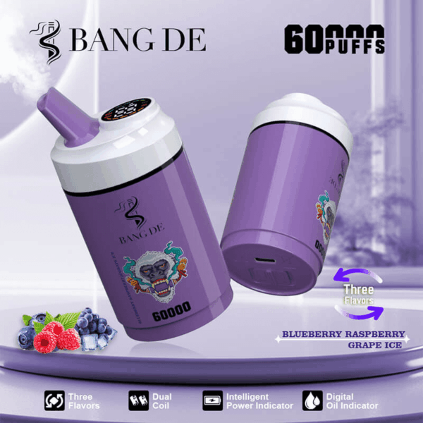 Shop Bang de 60k – 60,000 Puff Disposable Vape | 3-in-1 Flavor Vaping | 60mL Salt Nicotine | LCD Screen | 1.0Ω Mesh Coil | 850mAh Rechargeable Battery | Type-C Port | 0%-5% Nicotine | 12 Flavor Options