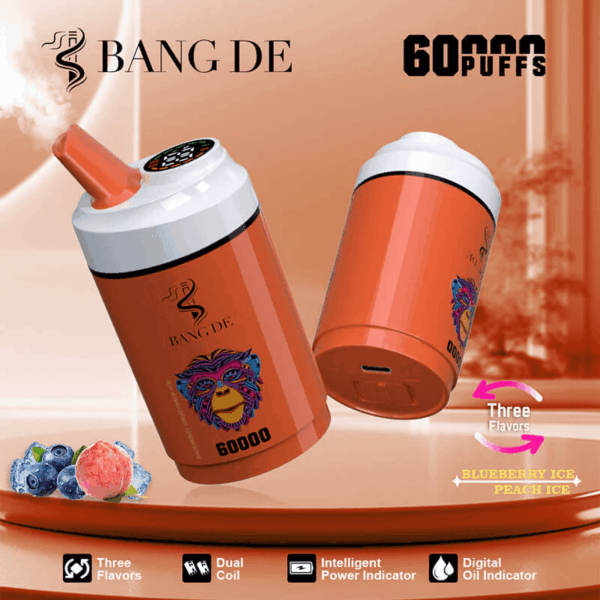 Shop Bang de 60k – 60,000 Puff Disposable Vape | 3-in-1 Flavor Vaping | 60mL Salt Nicotine | LCD Screen | 1.0Ω Mesh Coil | 850mAh Rechargeable Battery | Type-C Port | 0%-5% Nicotine | 12 Flavor Options