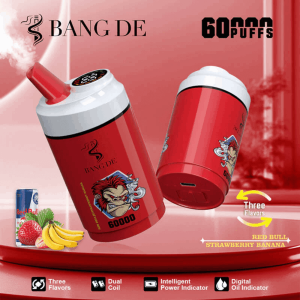 Shop Bang de 60k – 60,000 Puff Disposable Vape | 3-in-1 Flavor Vaping | 60mL Salt Nicotine | LCD Screen | 1.0Ω Mesh Coil | 850mAh Rechargeable Battery | Type-C Port | 0%-5% Nicotine | 12 Flavor Options