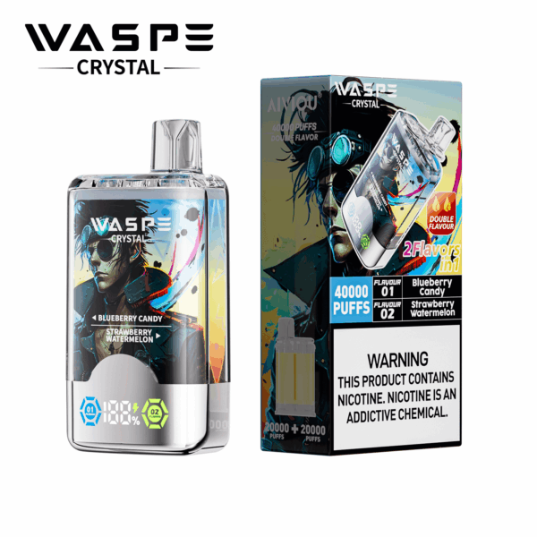 Buy WASPE Crystal 40000 Vape | 40K Puffs | Dual Flavor Vaping | LED Display | Salt Nic 32mL | Type-C Rechargeable | 0.9Ω Mesh Coil | 850mAh Battery | 0% 2% 5% Nicotine | Disposable Vape