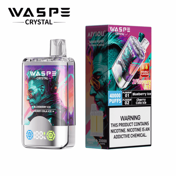 Buy WASPE Crystal 40000 Vape | 40K Puffs | Dual Flavor Vaping | LED Display | Salt Nic 32mL | Type-C Rechargeable | 0.9Ω Mesh Coil | 850mAh Battery | 0% 2% 5% Nicotine | Disposable Vape