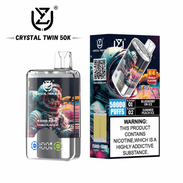 Shop UZY Crystal Twin 50K Vape – 50000 Puffs | Dual Mesh Coil | 40mL Salt Nicotine | LED Smart Display | Dual Flavor Switch Vape | 0-5% Nicotine | 850mAh Type-C Rechargeable Vape | Stylish Crystal Body